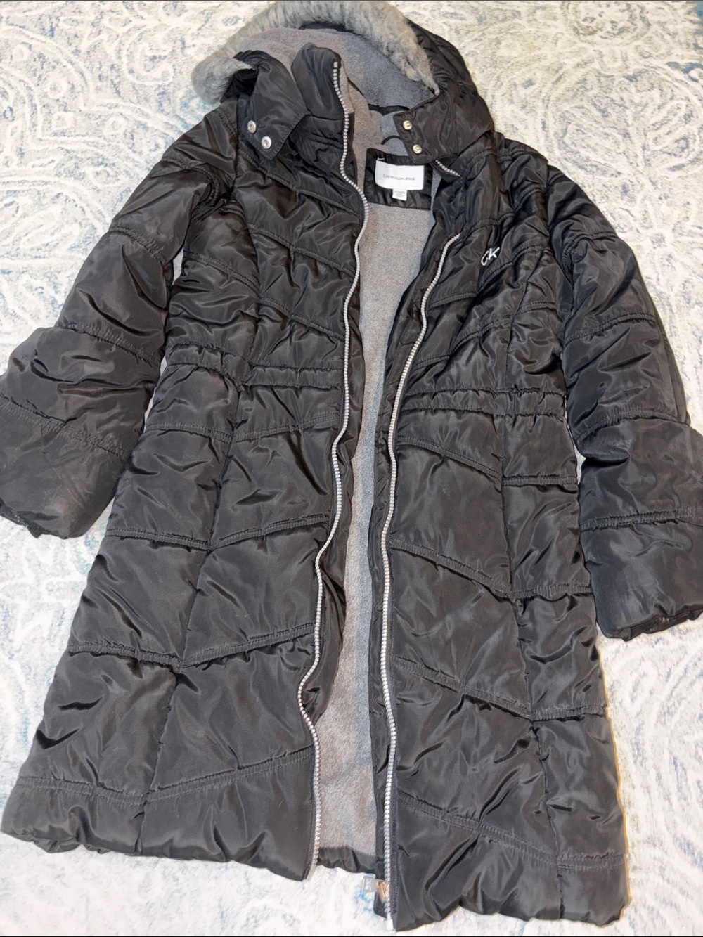 Calvin Klein Black Quilted Long Puffer Jacket with Hood